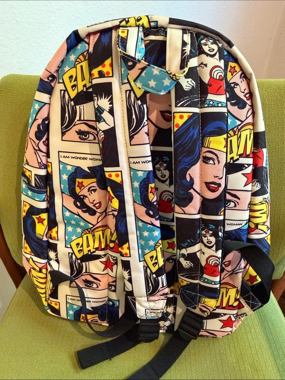 Loungefly Wonder Woman Comic Pop Art Backpack - Blue, Red, Yellow, Black, Cream
